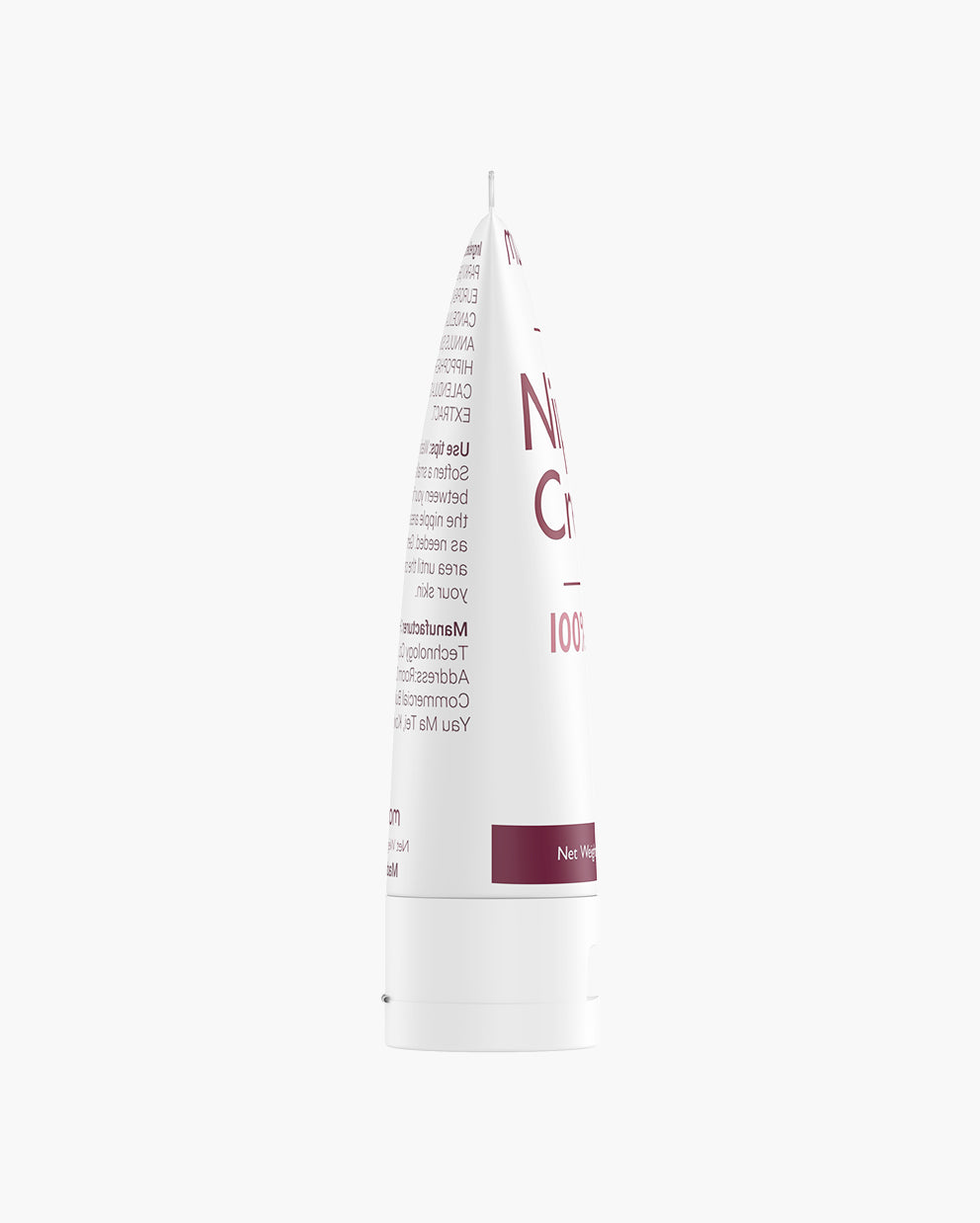Side view of Momcozy 100% Natural Nipple Cream for Breastfeeding, showing tube packaging. 100% natural, lanolin-free, and vegan ingredients ideal for moisturizing nips, lips, and dry skin.